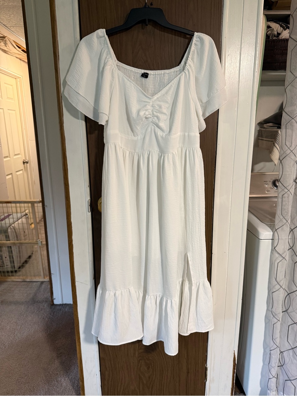 Women's White Ruffle Midi Dress - Brand: